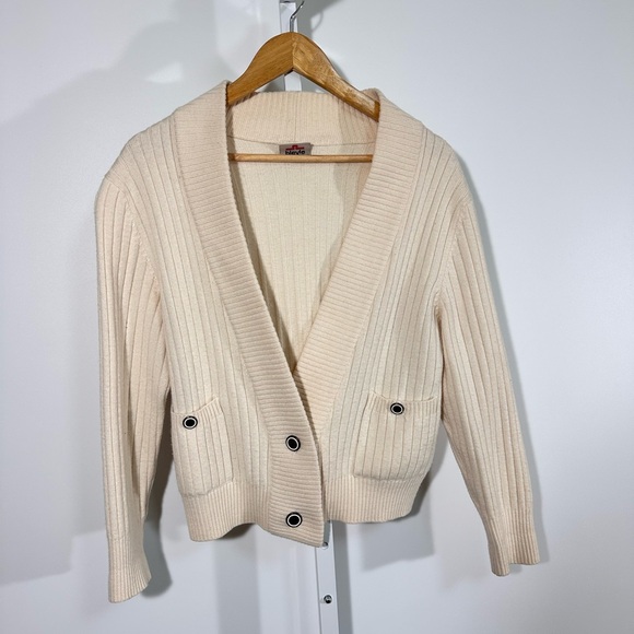 Bleyle Sweaters - Bleyé Italy Cream Ribbed Wool Blend Cardigan Cropped V Neck Old Money Minimalist